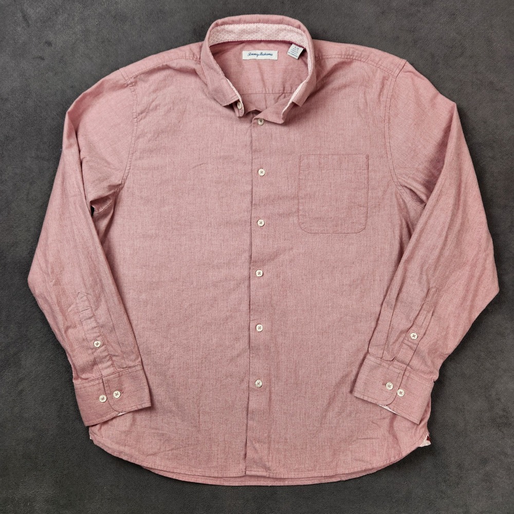 Tommy Bahama Shirt Men Large Baked Apple Red Long Sleeve Heather Bay Herringbone